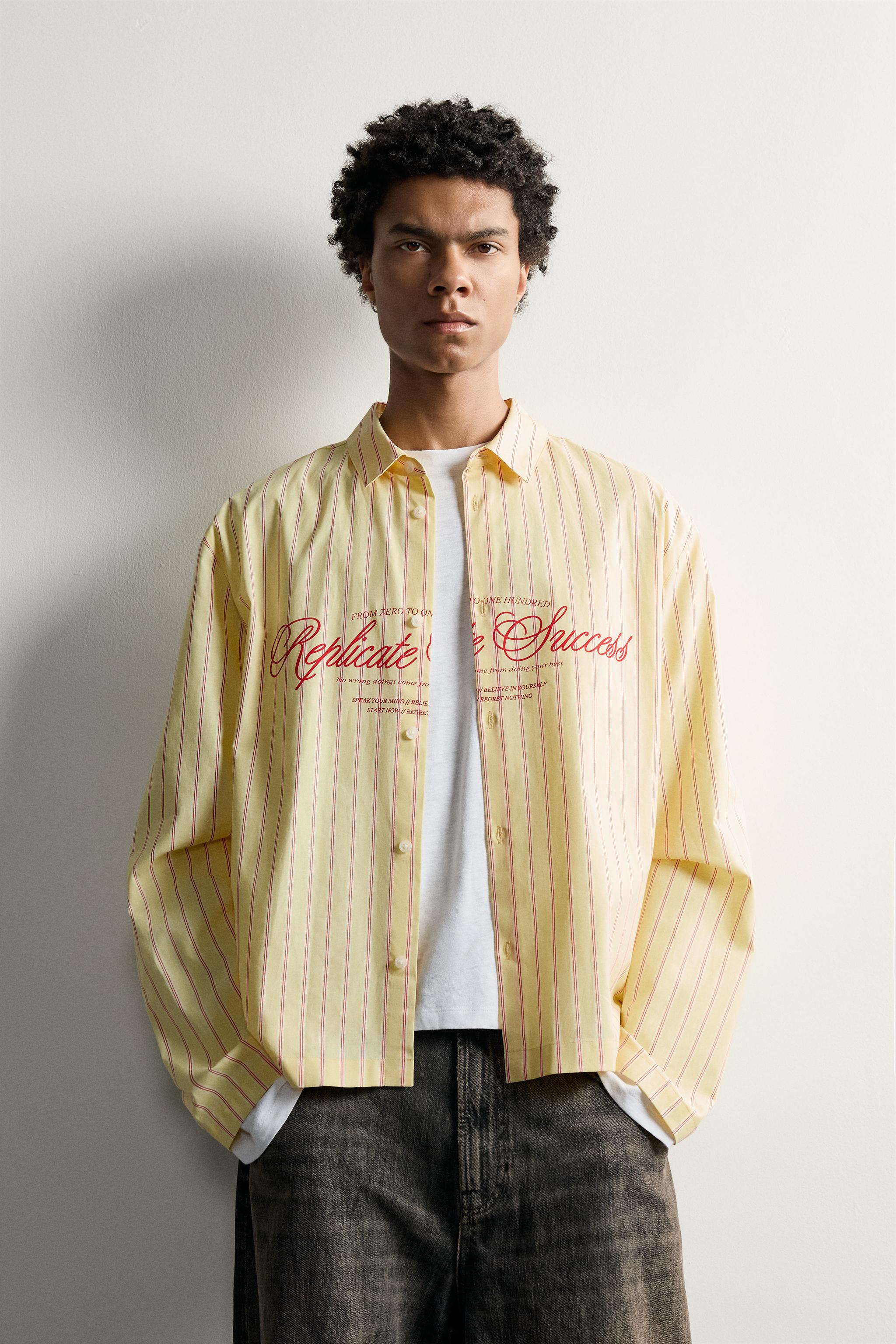 CHEMISE BOXY FIT RAYURES ET INSCRIPTION